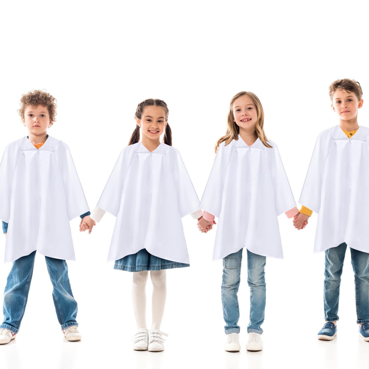 Toulite 6-Piece Kids Matte White Choir Robes Set | Unisex for Baptism, Church Events & Costumes