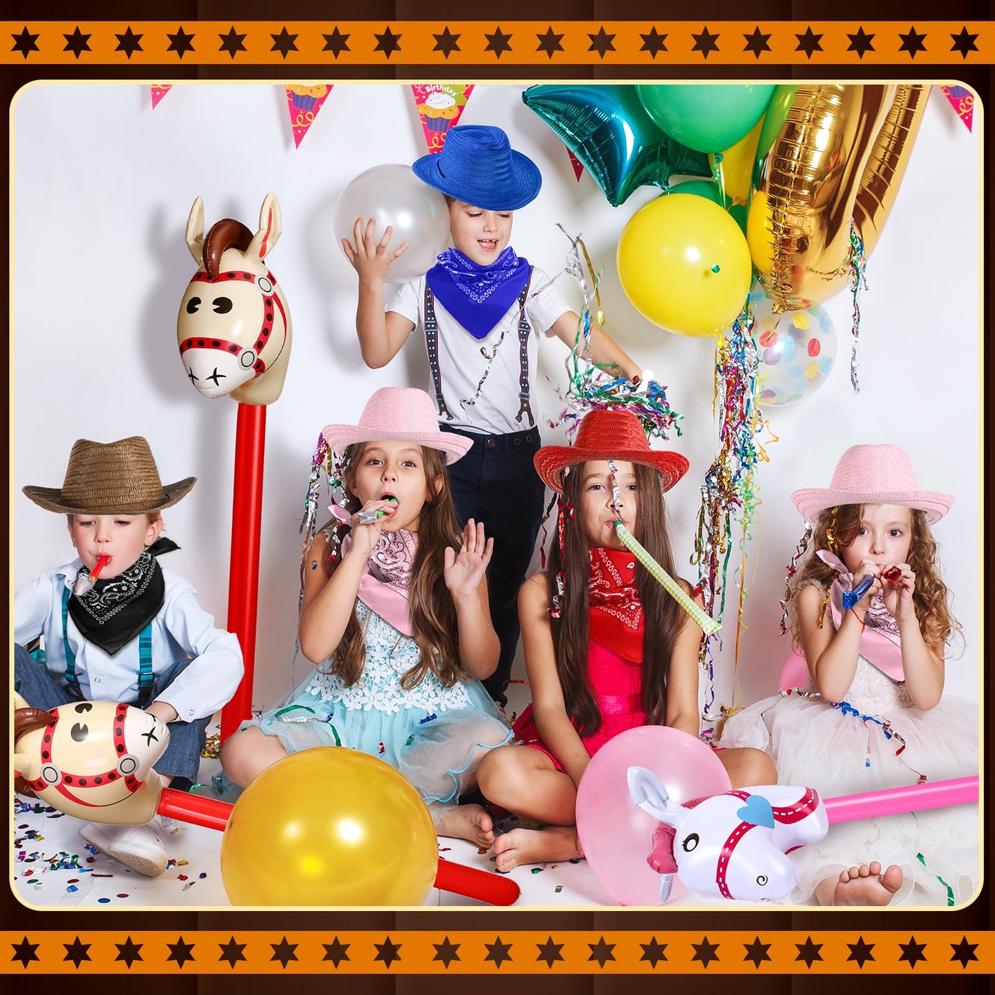 Toulite Western Cowboy Party Set – Hats, Bandanas & Inflatable Horses