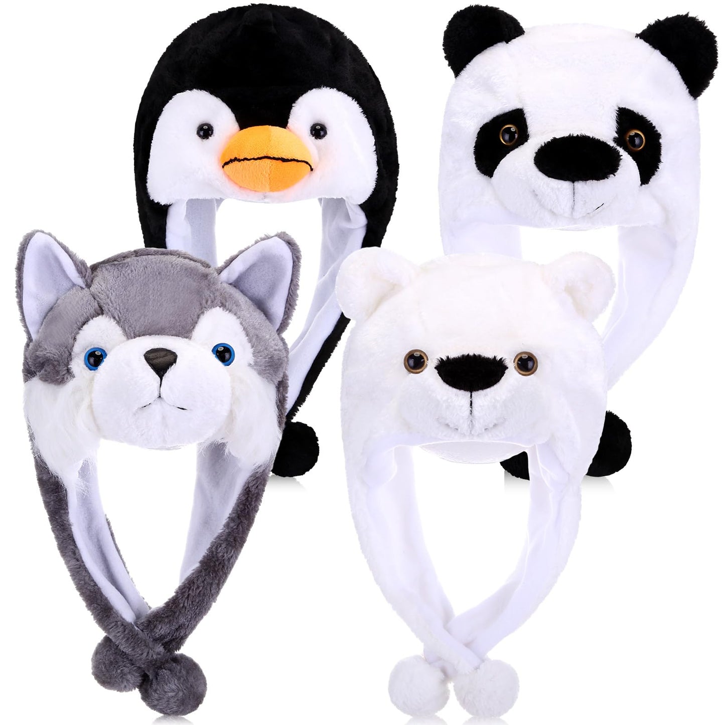 Toulite 4-Pcs Cute Plush Animal Hats – Funny Winter Hat Set