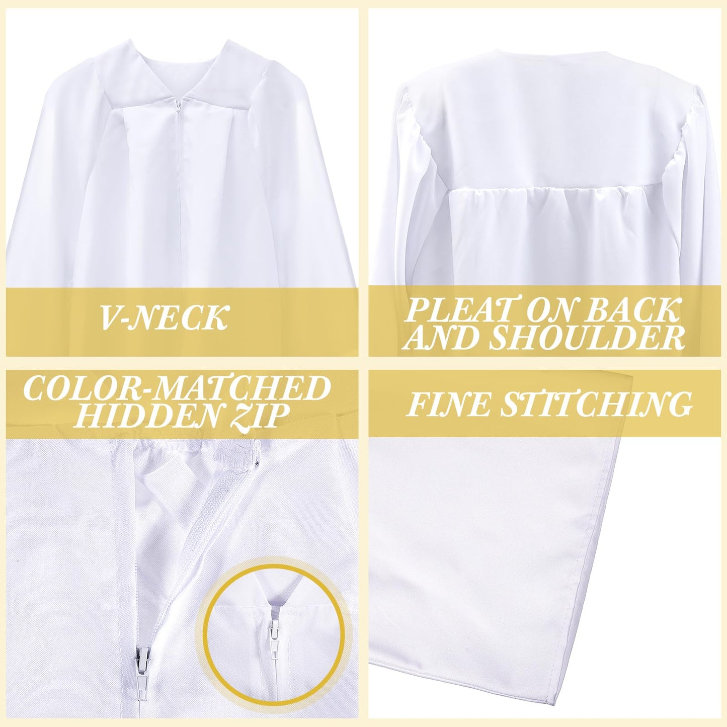 Toulite 6-Piece Kids Matte White Choir Robes Set | Unisex for Baptism, Church Events & Costumes
