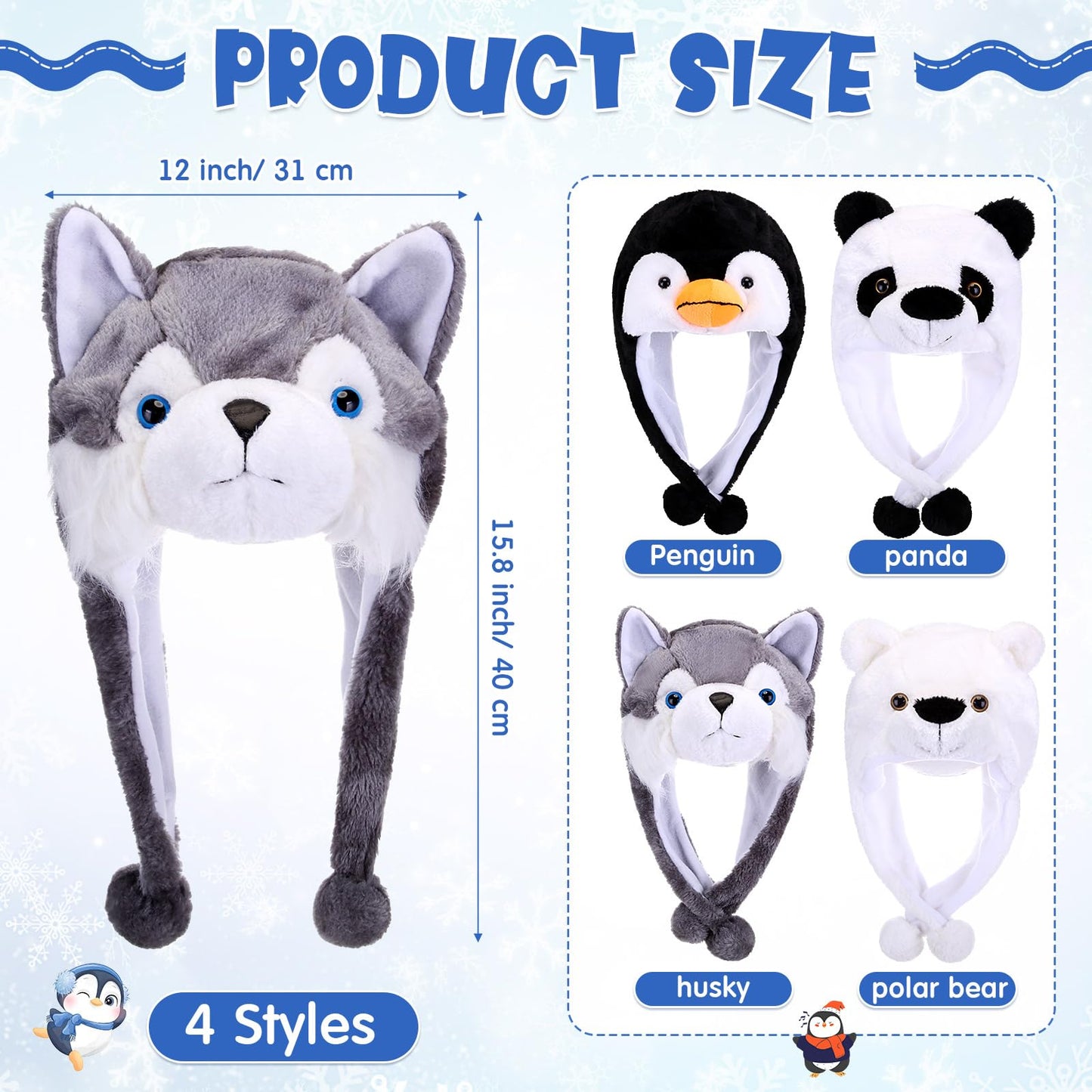 Toulite 4-Pcs Cute Plush Animal Hats – Funny Winter Hat Set