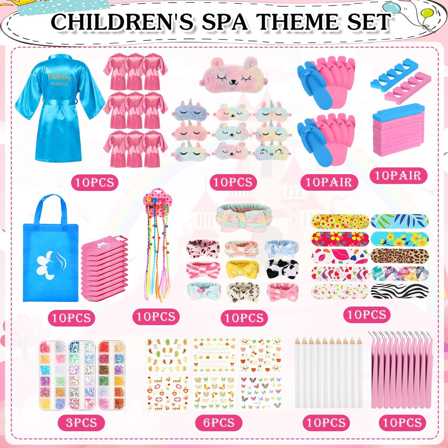 Toulite 10-Set Spa Party Kit – Satin Robes, Slippers & Nail Art for 10 Guests