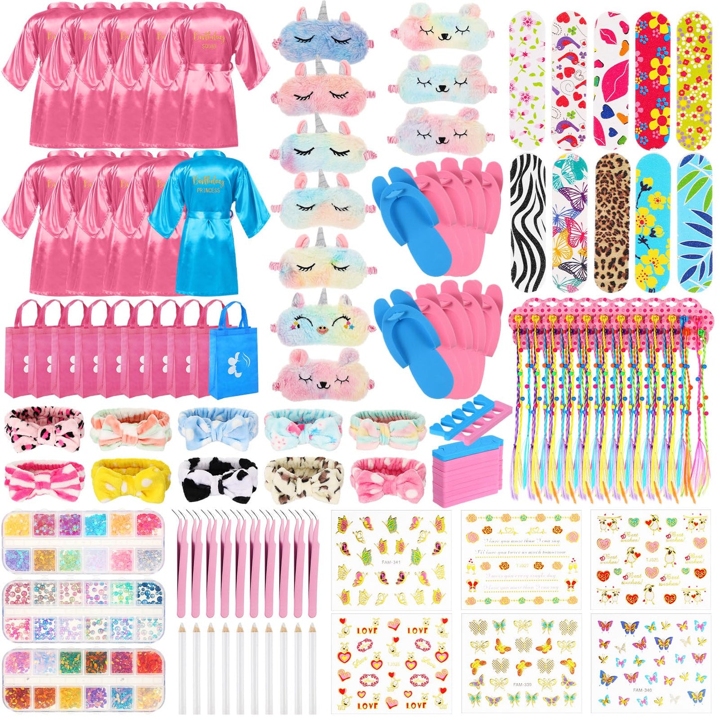 Toulite 10-Set Spa Party Kit – Satin Robes, Slippers & Nail Art for 10 Guests