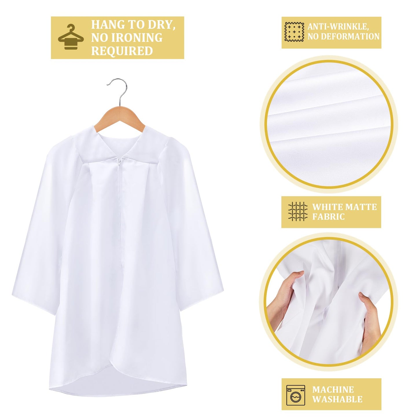 Toulite 6-Piece Kids Matte White Choir Robes Set | Unisex for Baptism, Church Events & Costumes