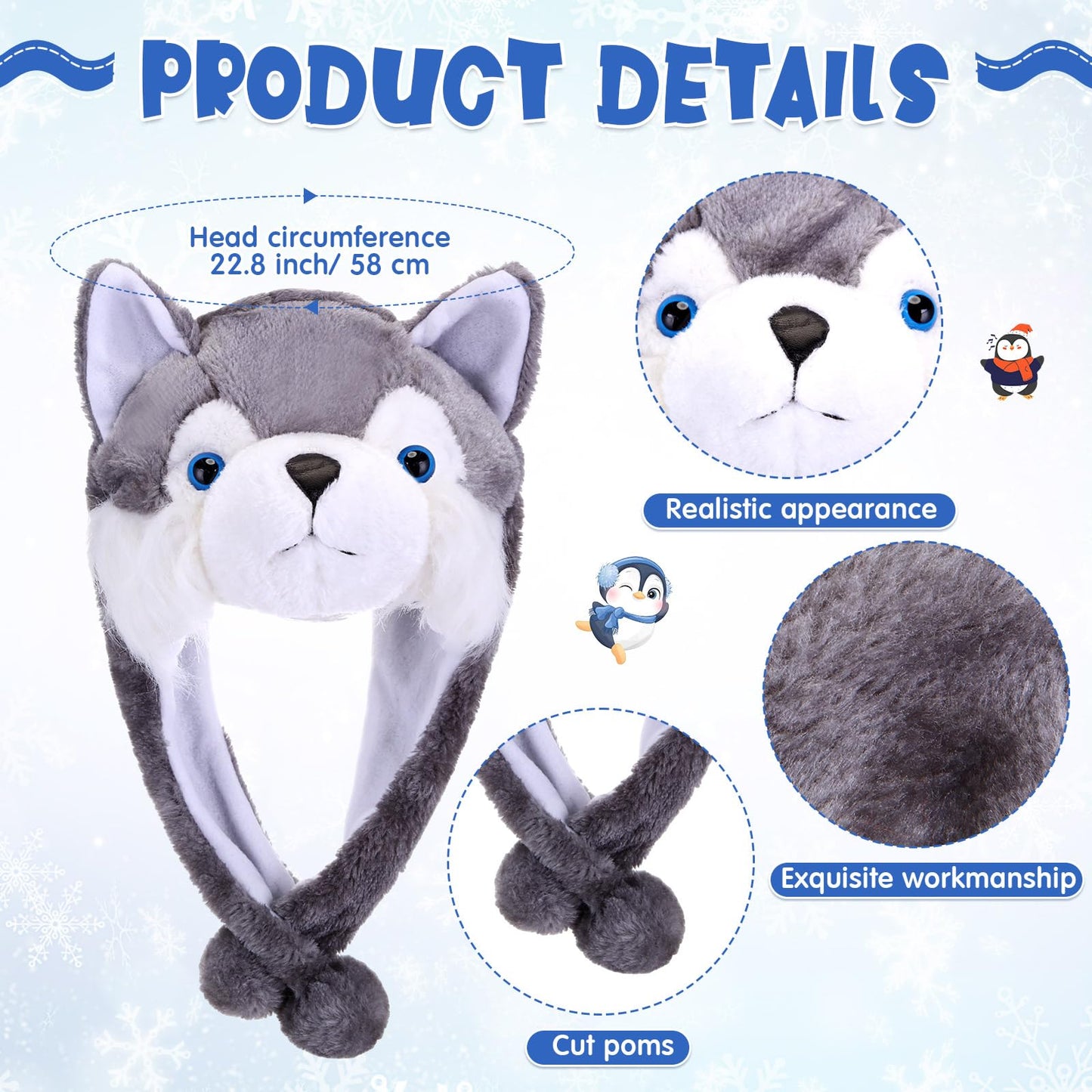 Toulite 4-Pcs Cute Plush Animal Hats – Funny Winter Hat Set