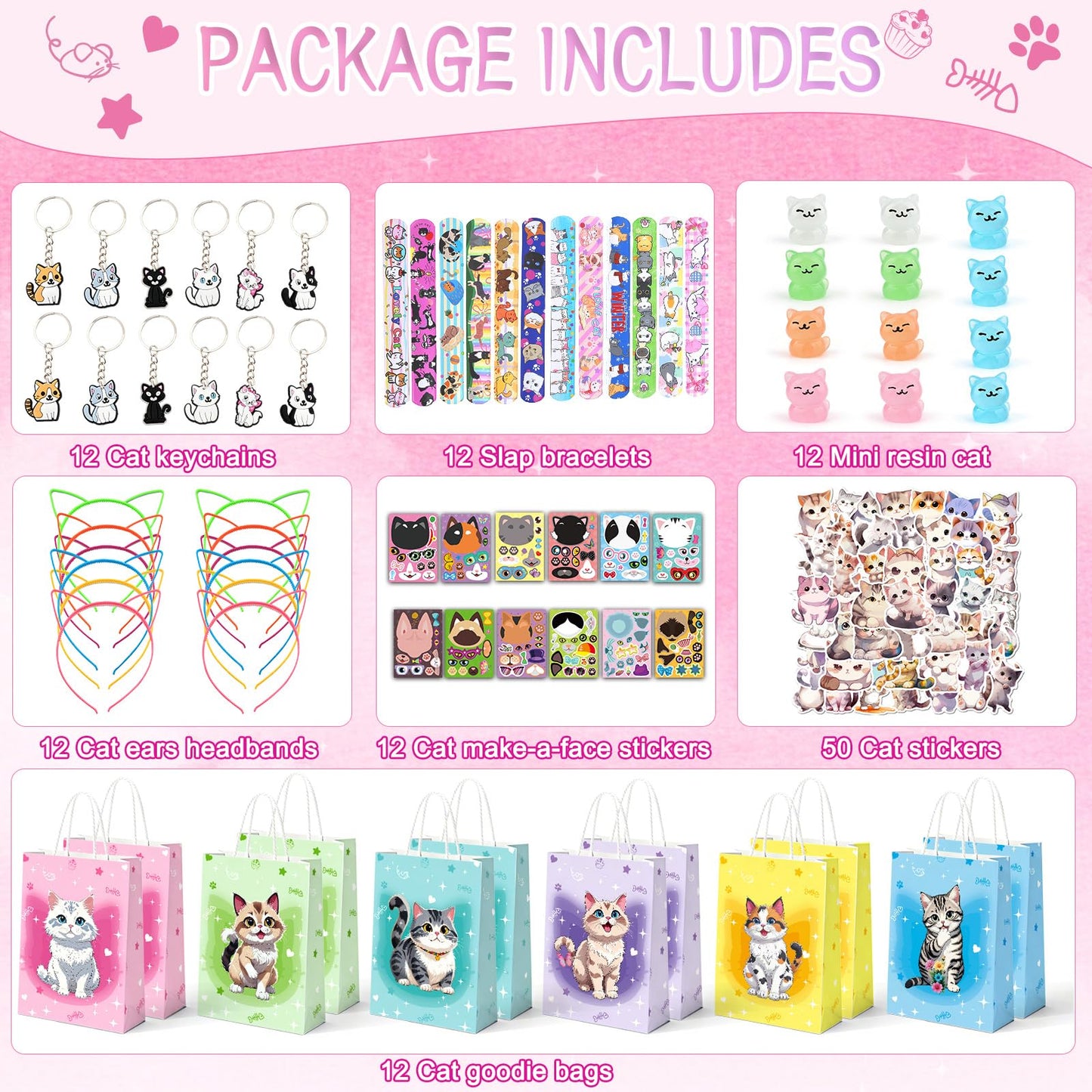 TOUPONS 122Pcs Cat Party Favors for Girls – Cat Themed Supplies