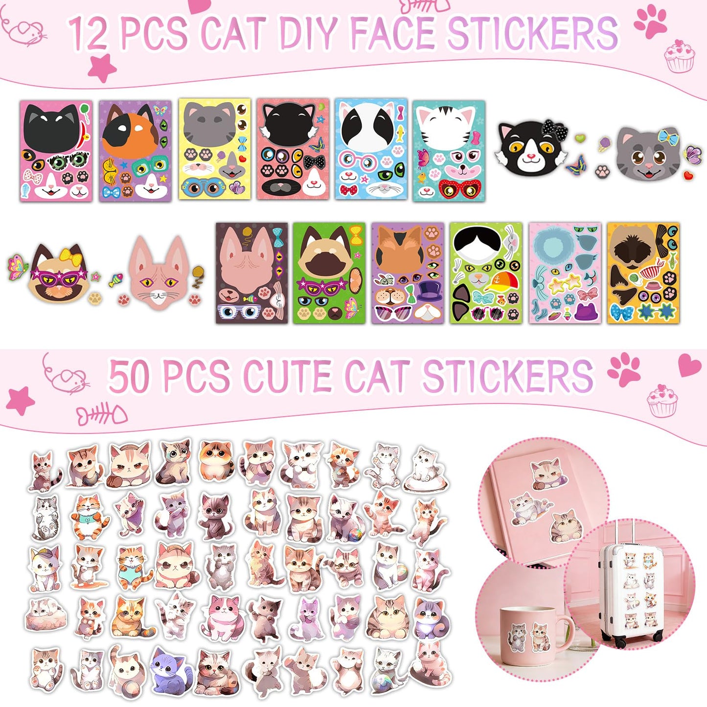 TOUPONS 122Pcs Cat Party Favors for Girls – Cat Themed Supplies