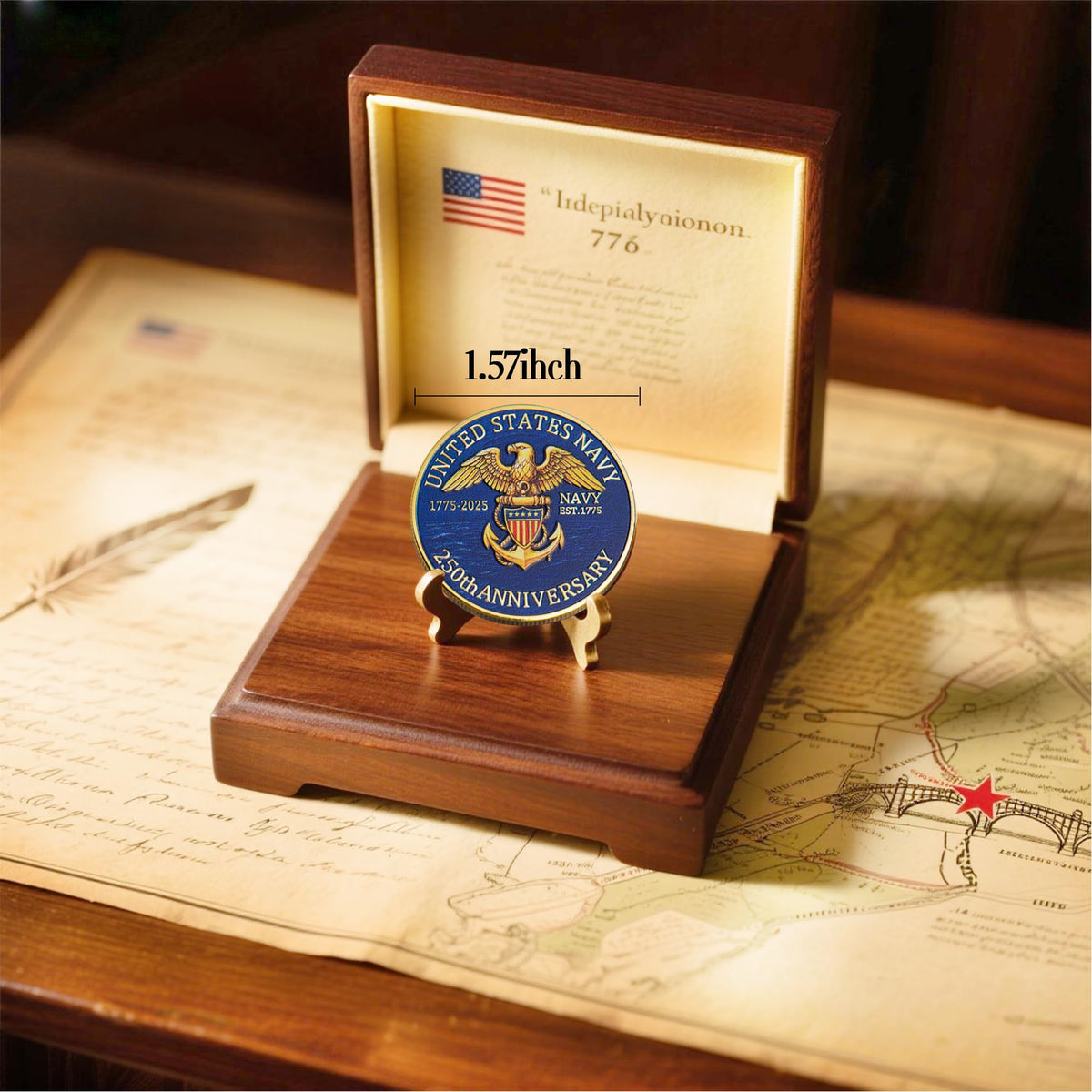 Touzanious USA Navy 250th Anniversary Coin - 1.57-inch Gold-Plated Double-Sided Navy Challenge Coin (1775-2025)