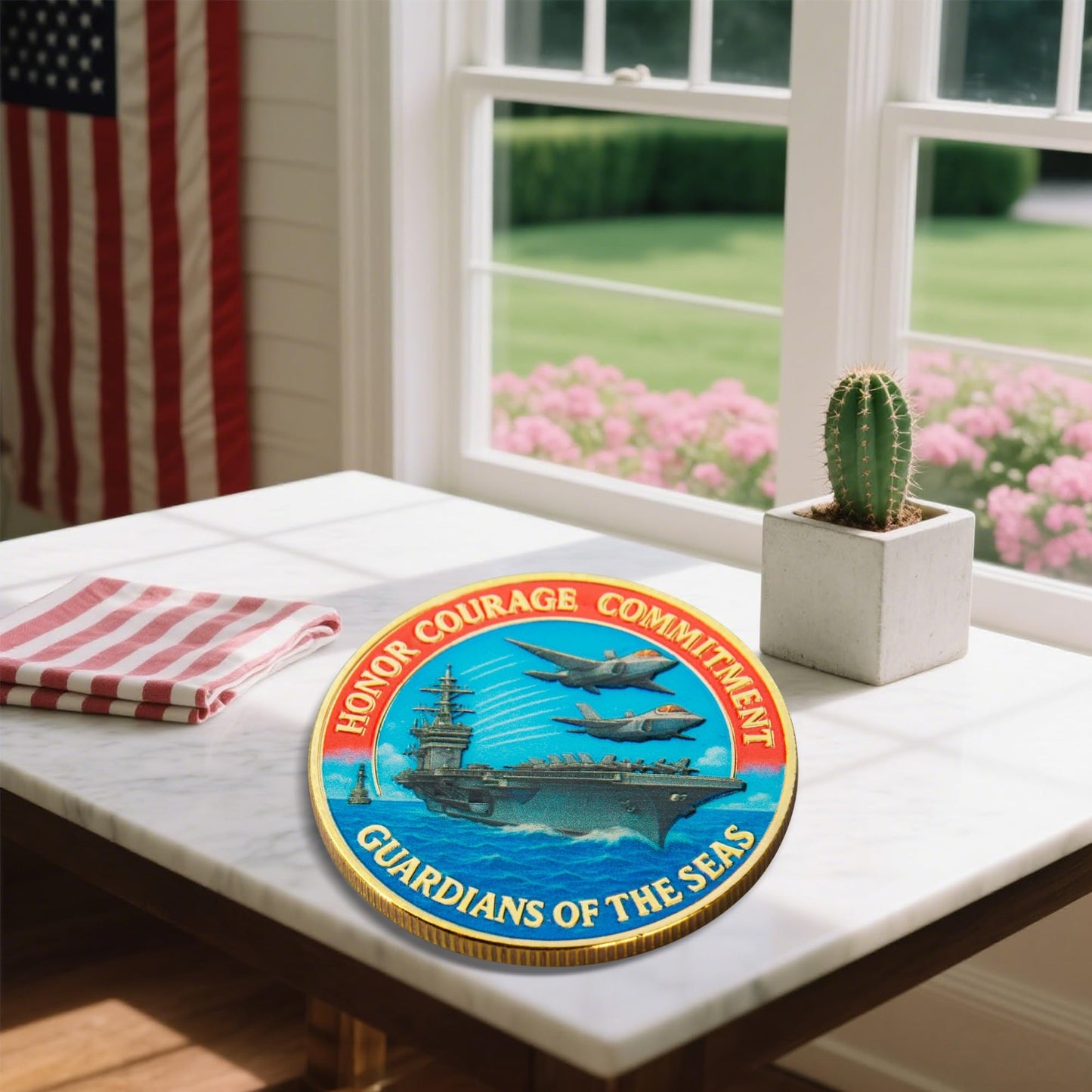 Touzanious USA Navy 250th Anniversary Coin - 1.57-inch Gold-Plated Double-Sided Navy Challenge Coin (1775-2025)