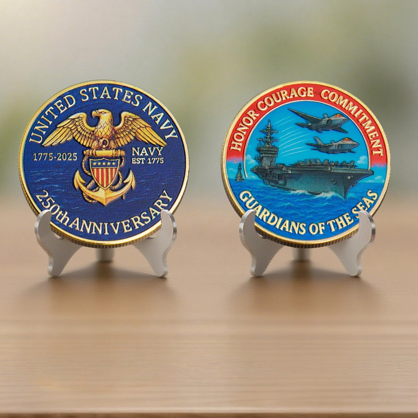 Touzanious USA Navy 250th Anniversary Coin - 1.57-inch Gold-Plated Double-Sided Navy Challenge Coin (1775-2025)