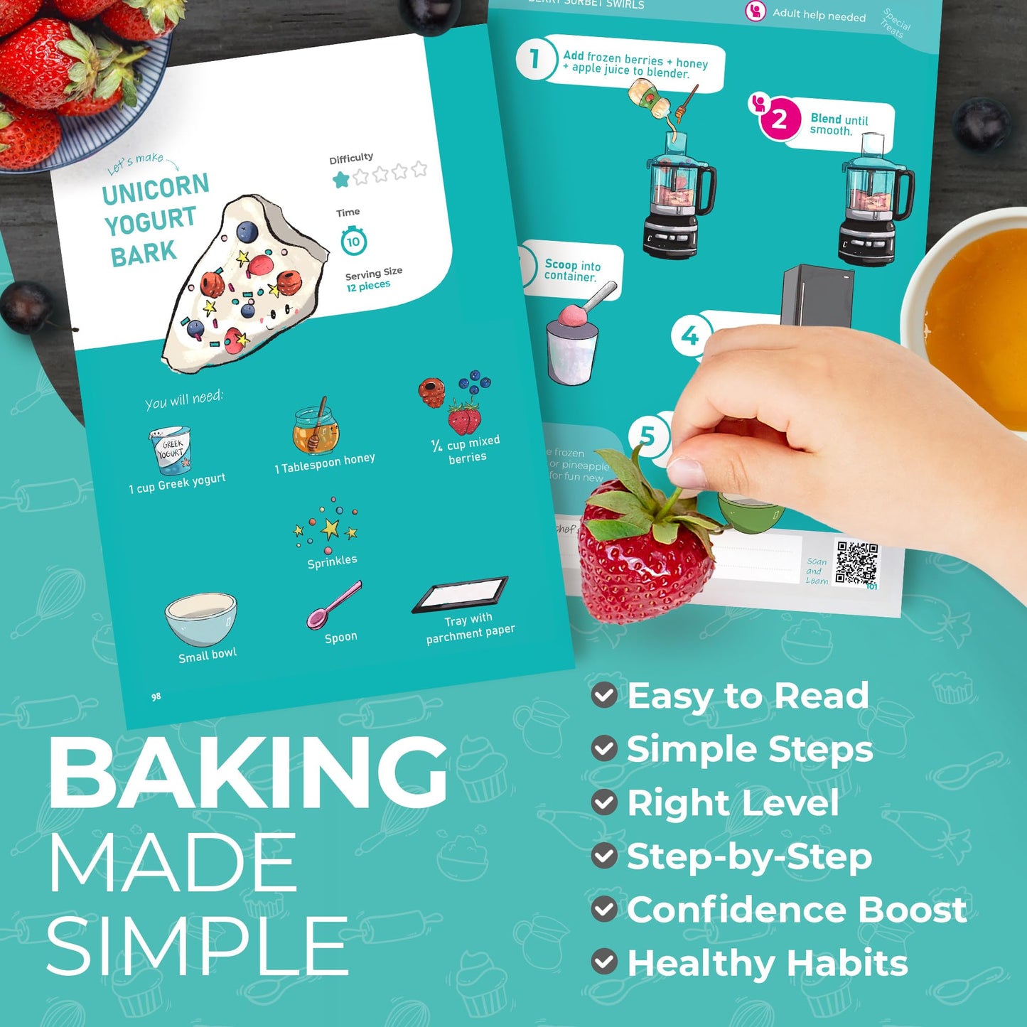 Tovla Jr My First Visual Cooking System for Kids 4 to 8 | 2 Book Set for Real Cooking & Baking