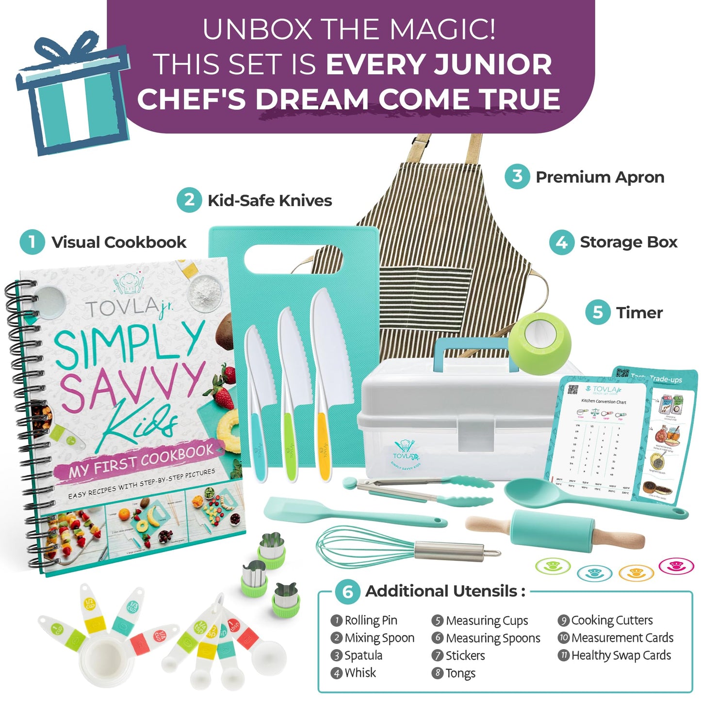 Tovla JR Kids Real Cooking Set – Montessori-Safe Kitchen Tools & Visual Cookbook