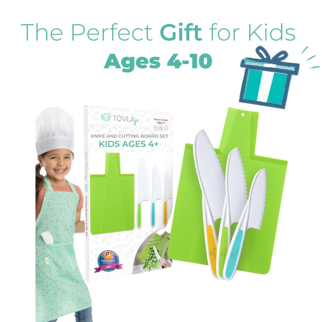 TOVLA JR. Toddler Montessori Kitchen Knife & Cutting Board Set | Safe Kid-Sized Tools for Real Cooking (Ages 4+)