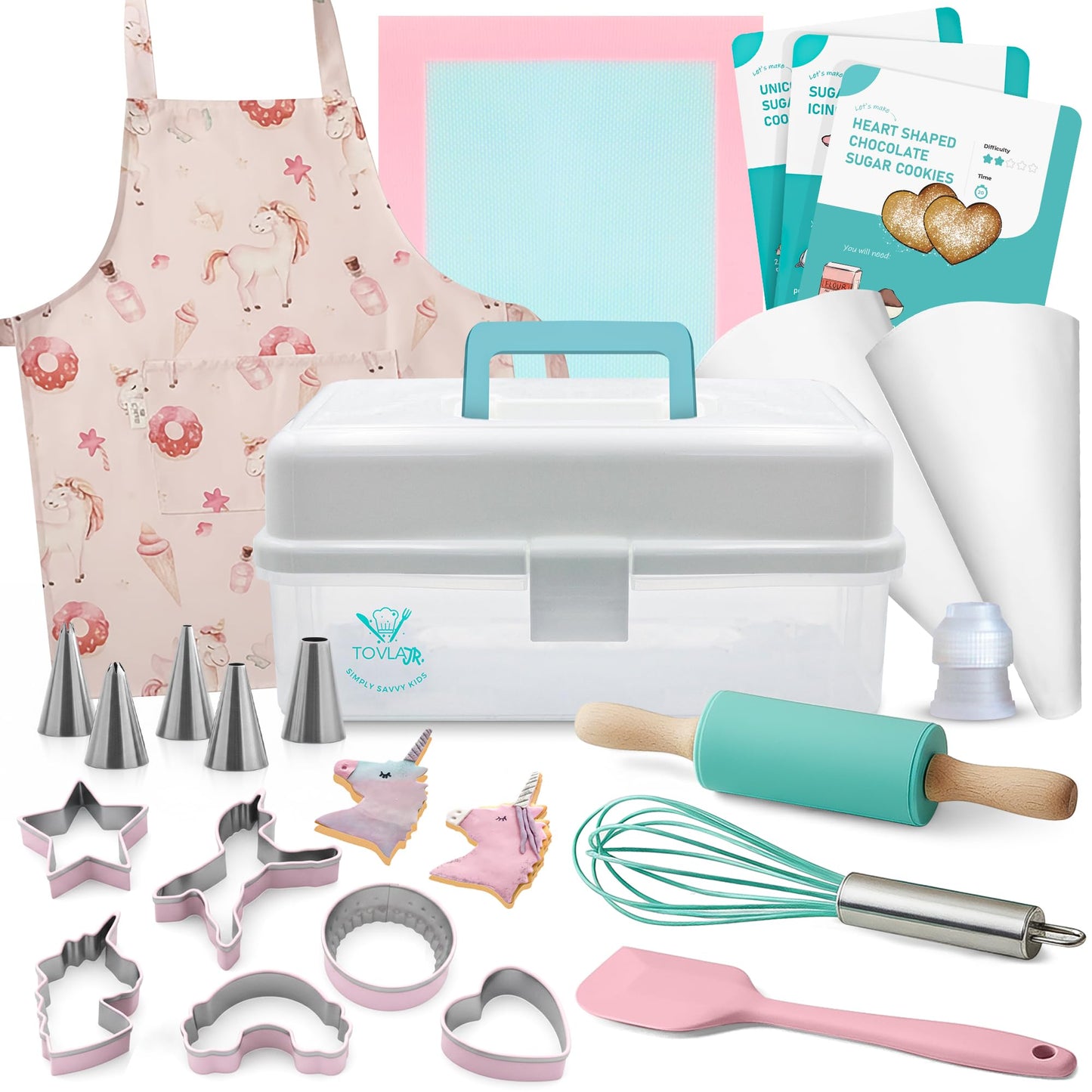 Tovla Jr. Kids Baking Gift Set with Storage Case – Unicorn Kitchen Kit for Cookies & Decorating