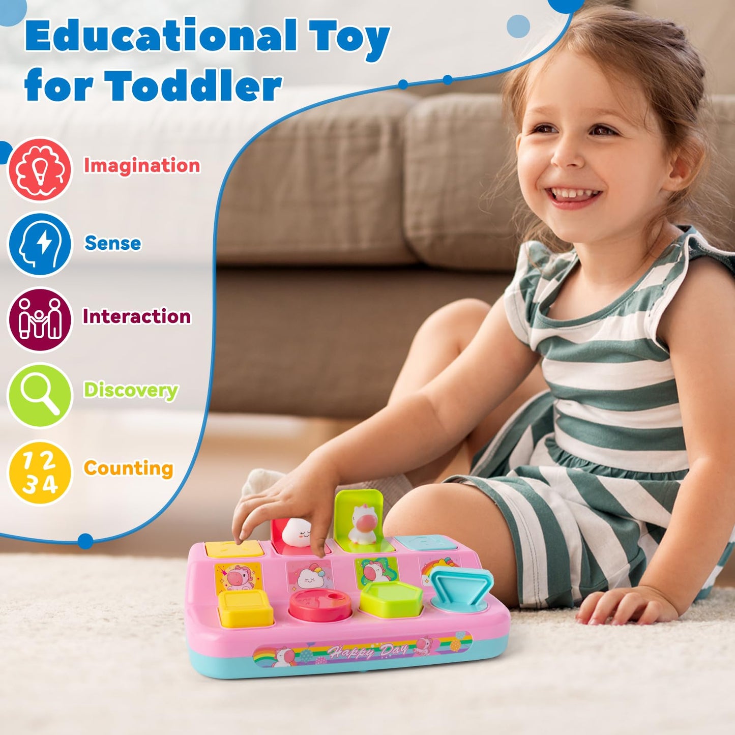 Tovol Zerky Montessori Pop Up Toy for Toddlers 1-3: Cause & Effect, Fine Motor