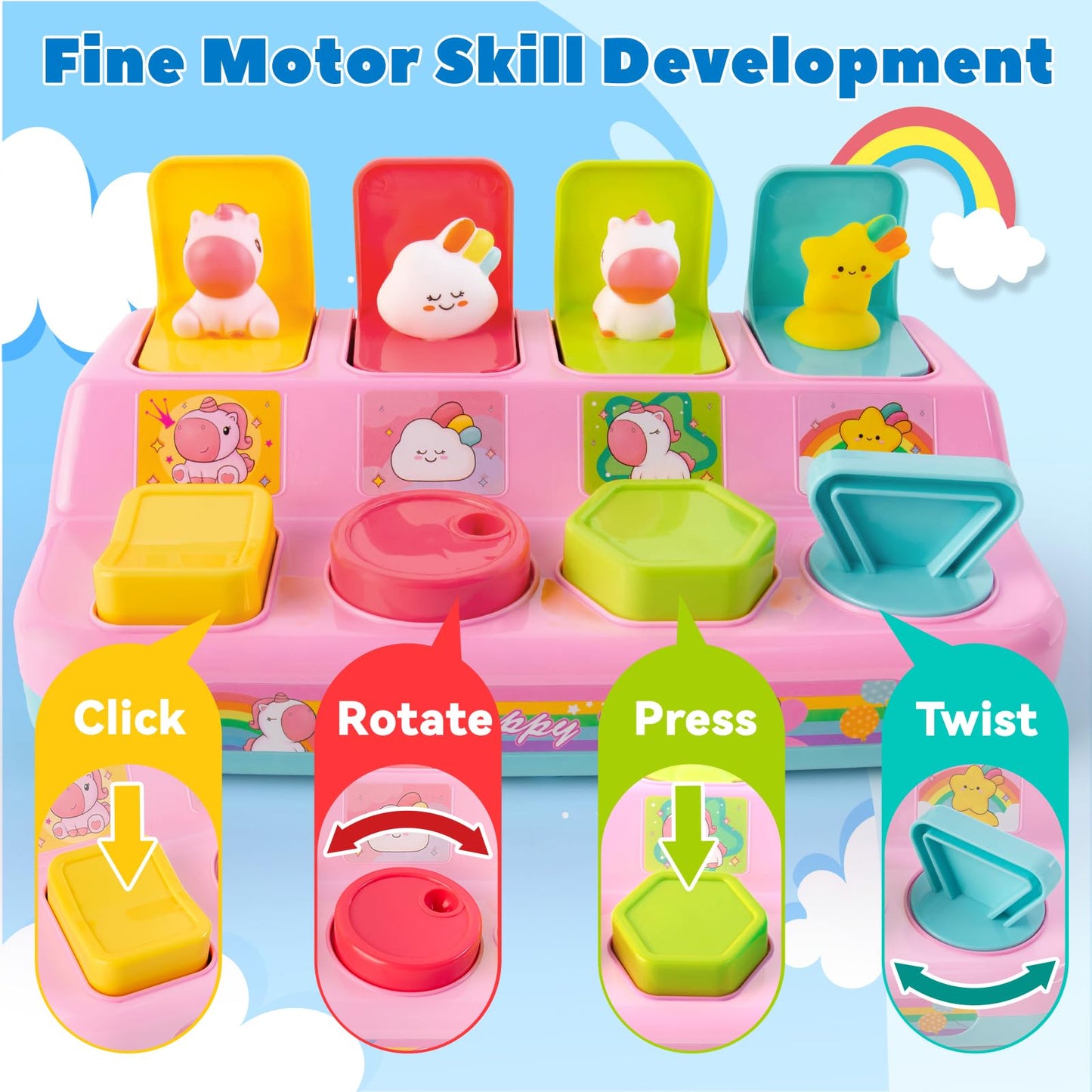 Tovol Zerky Montessori Pop Up Toy for Toddlers 1-3: Cause & Effect, Fine Motor