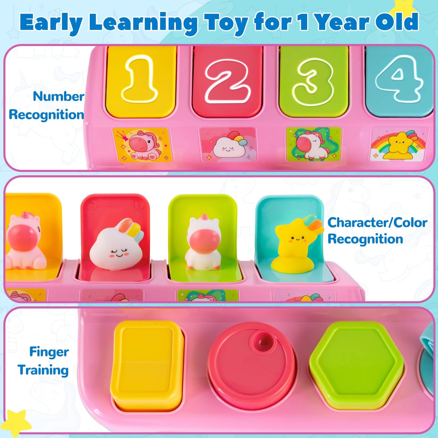 Tovol Zerky Montessori Pop Up Toy for Toddlers 1-3: Cause & Effect, Fine Motor