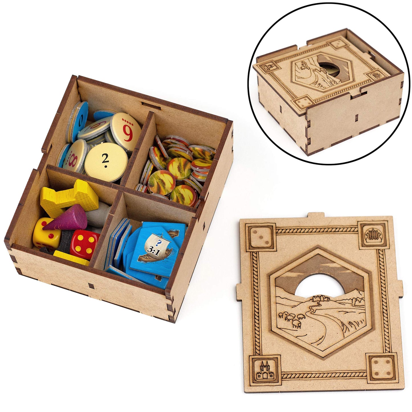 TowerRex Organizer for Catan – Storage Insert for Cities & Knights, Seafarers Expansion