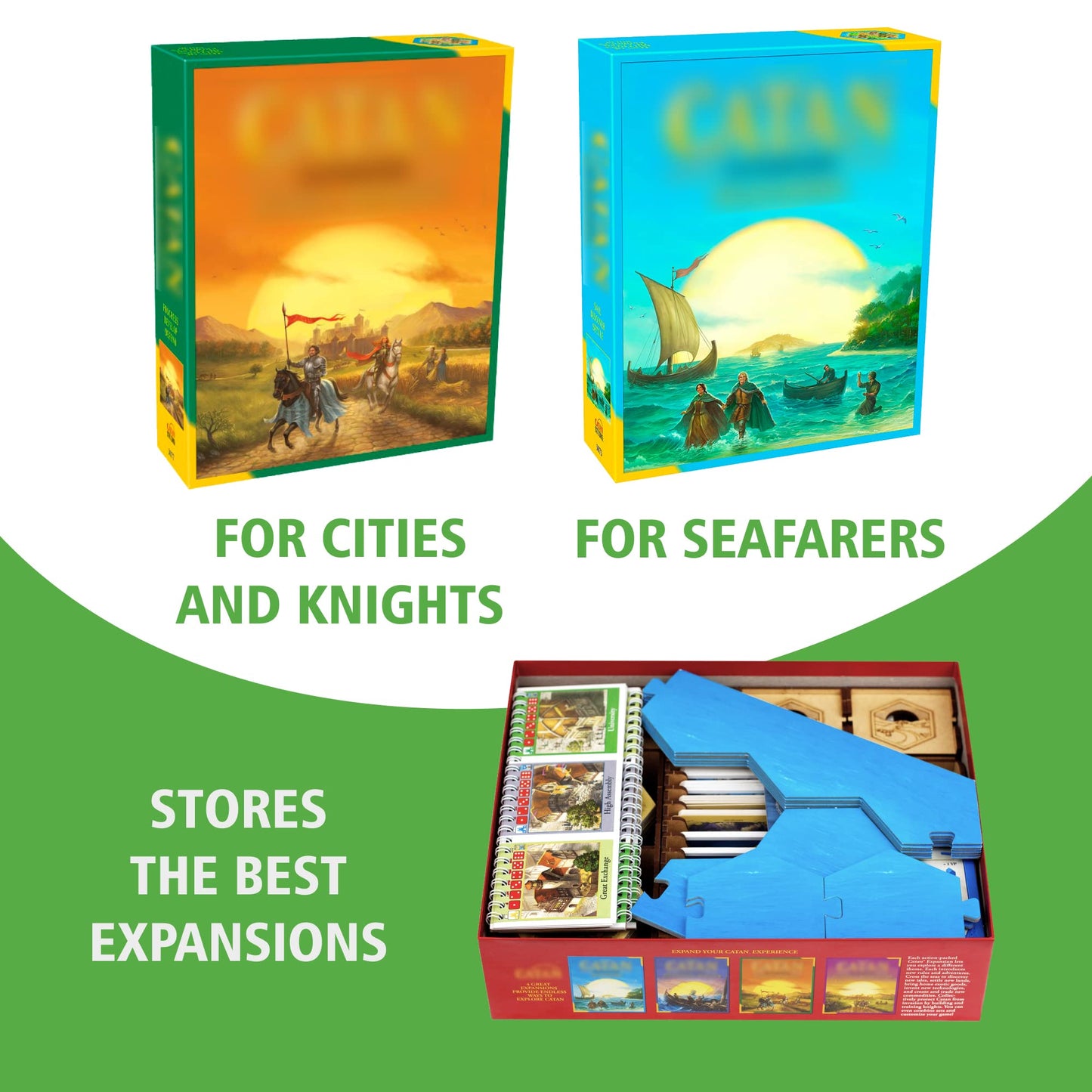 TowerRex Organizer for Catan – Storage Insert for Cities & Knights, Seafarers Expansion
