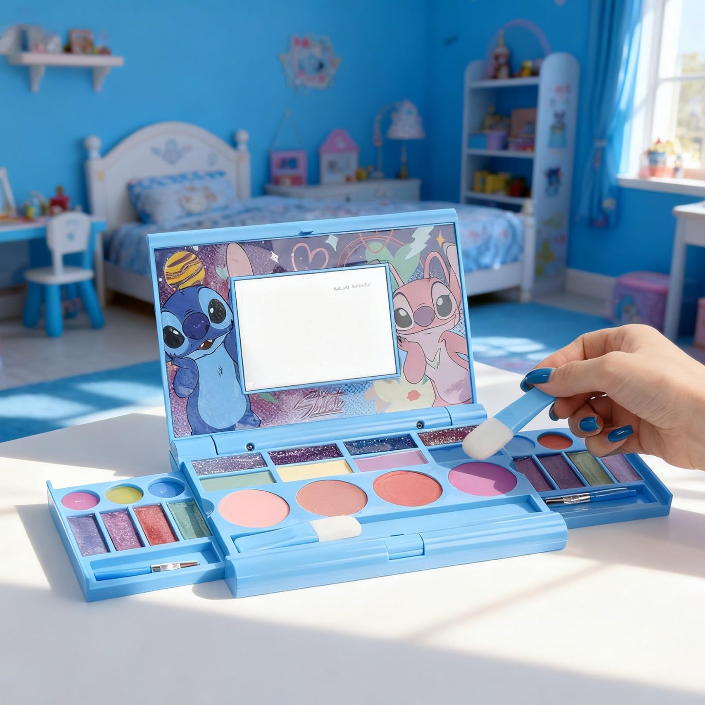 Townley Girl Stitch All-in-One Kids Cosmetic Compact Set – Lip Gloss, Eye & Cheek Shimmer with Brushes