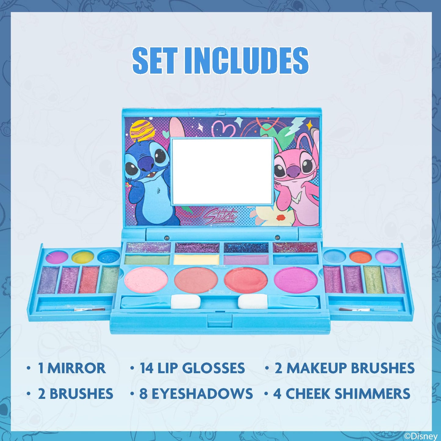 Townley Girl Stitch All-in-One Kids Cosmetic Compact Set – Lip Gloss, Eye & Cheek Shimmer with Brushes