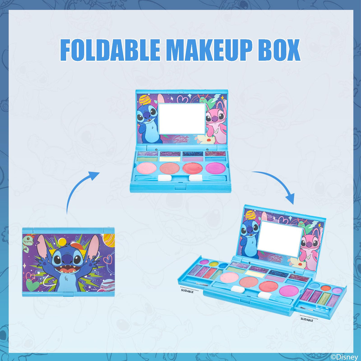 Townley Girl Stitch All-in-One Kids Cosmetic Compact Set – Lip Gloss, Eye & Cheek Shimmer with Brushes