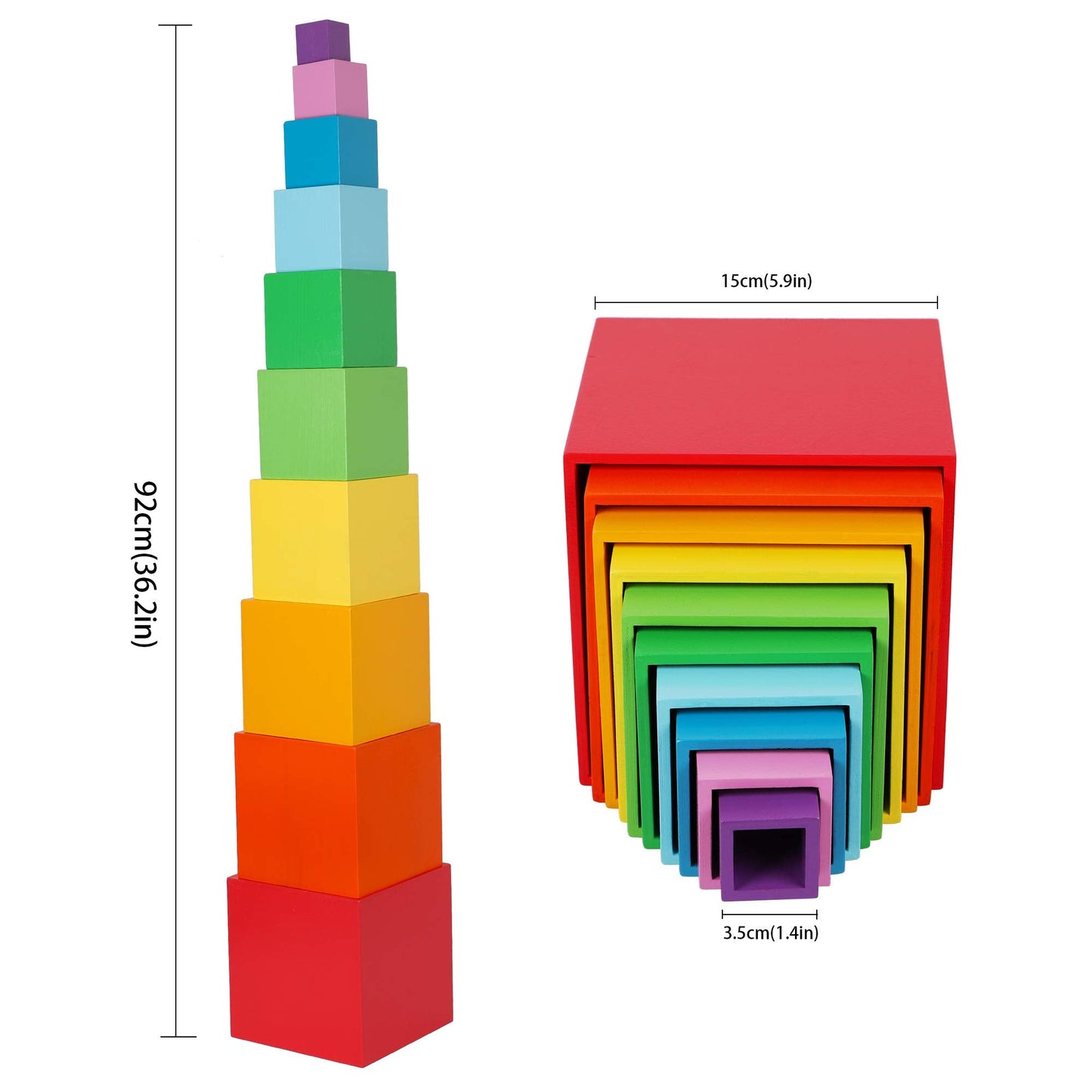 TOWO Wooden Stacking Boxes Rainbow Colors – Montessori Nesting Cubes for Toddlers | Toys of Wood Oxford