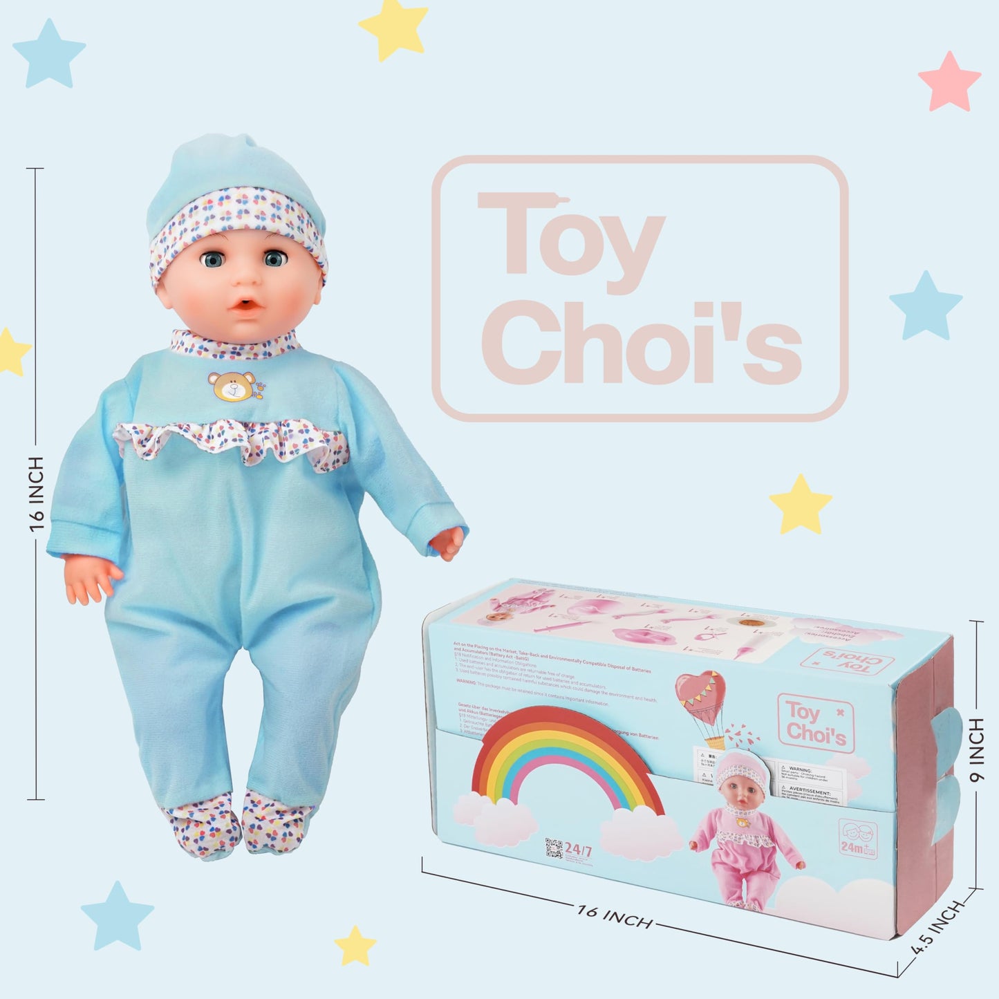 Toy Choi's Interactive 16-Inch Crying Talking Baby Doll with Accessories