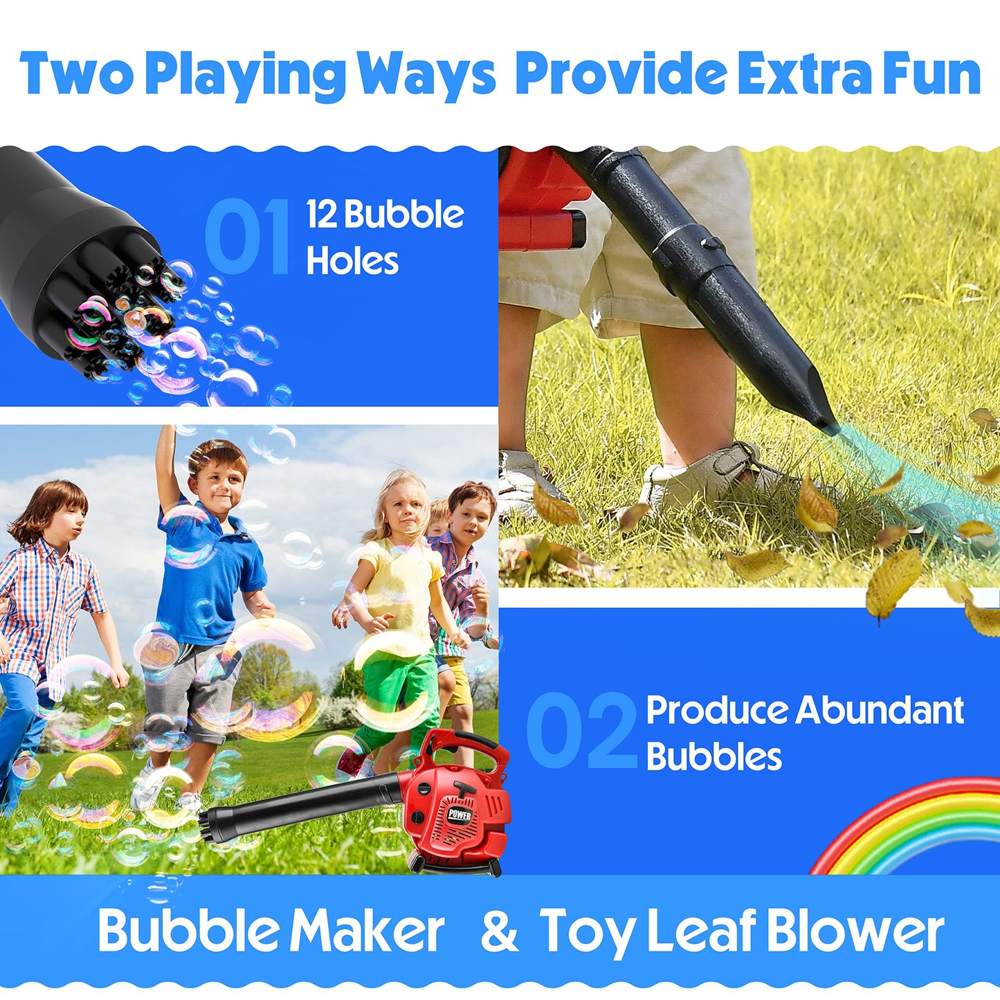 Toy Choi's Bubble Leaf Blower for Toddlers – 2-in-1 Bubble & Leaf Blower with Garden Tools Set (Ages 3–6)