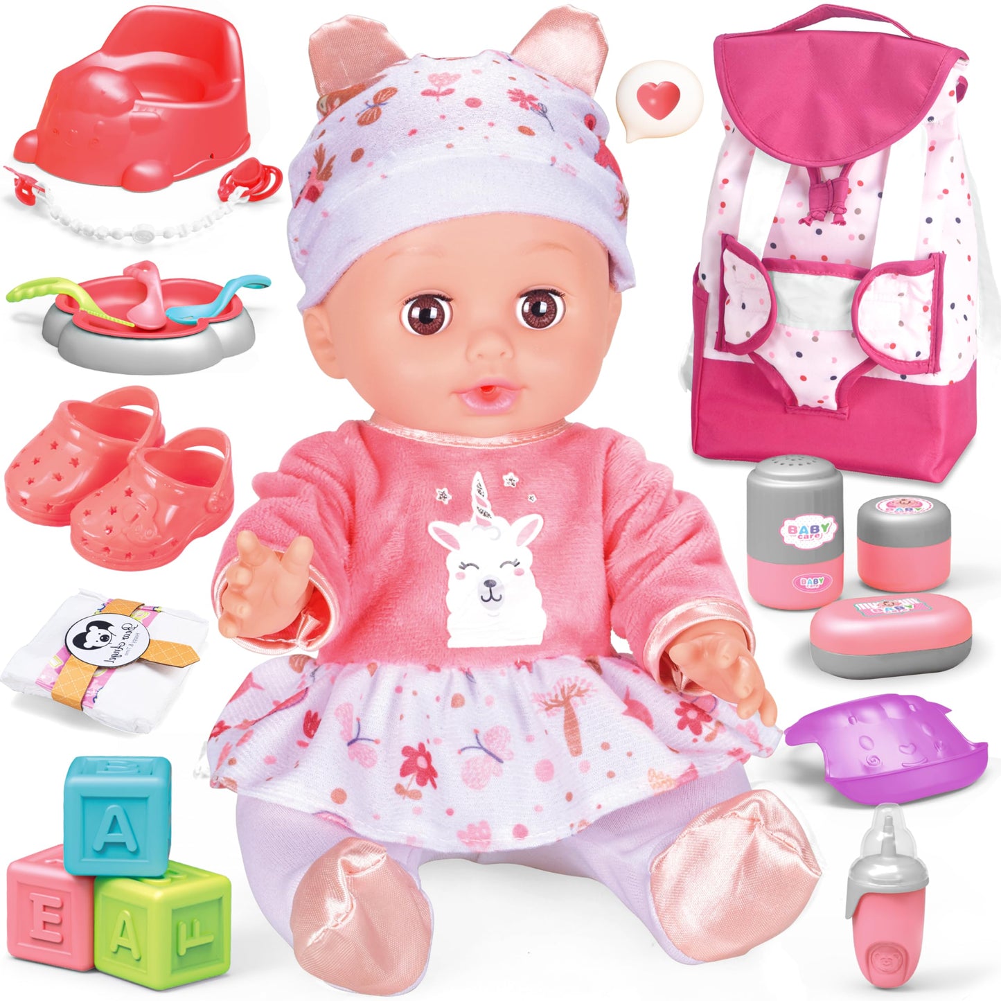 Toy Choi's 14-Inch Baby Doll with Backpack Care PlaySet & Accessories