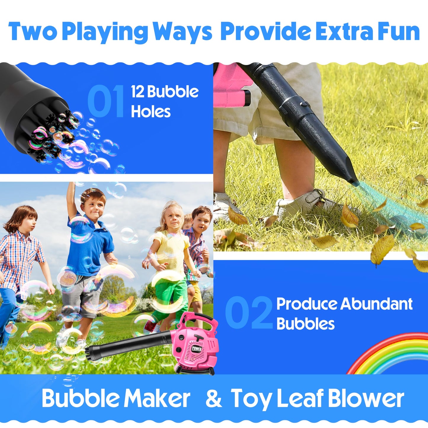 Toy Choi's Bubble Leaf Blower for Toddlers - 2-in-1 Pink Bubble & Garden Toy Kit