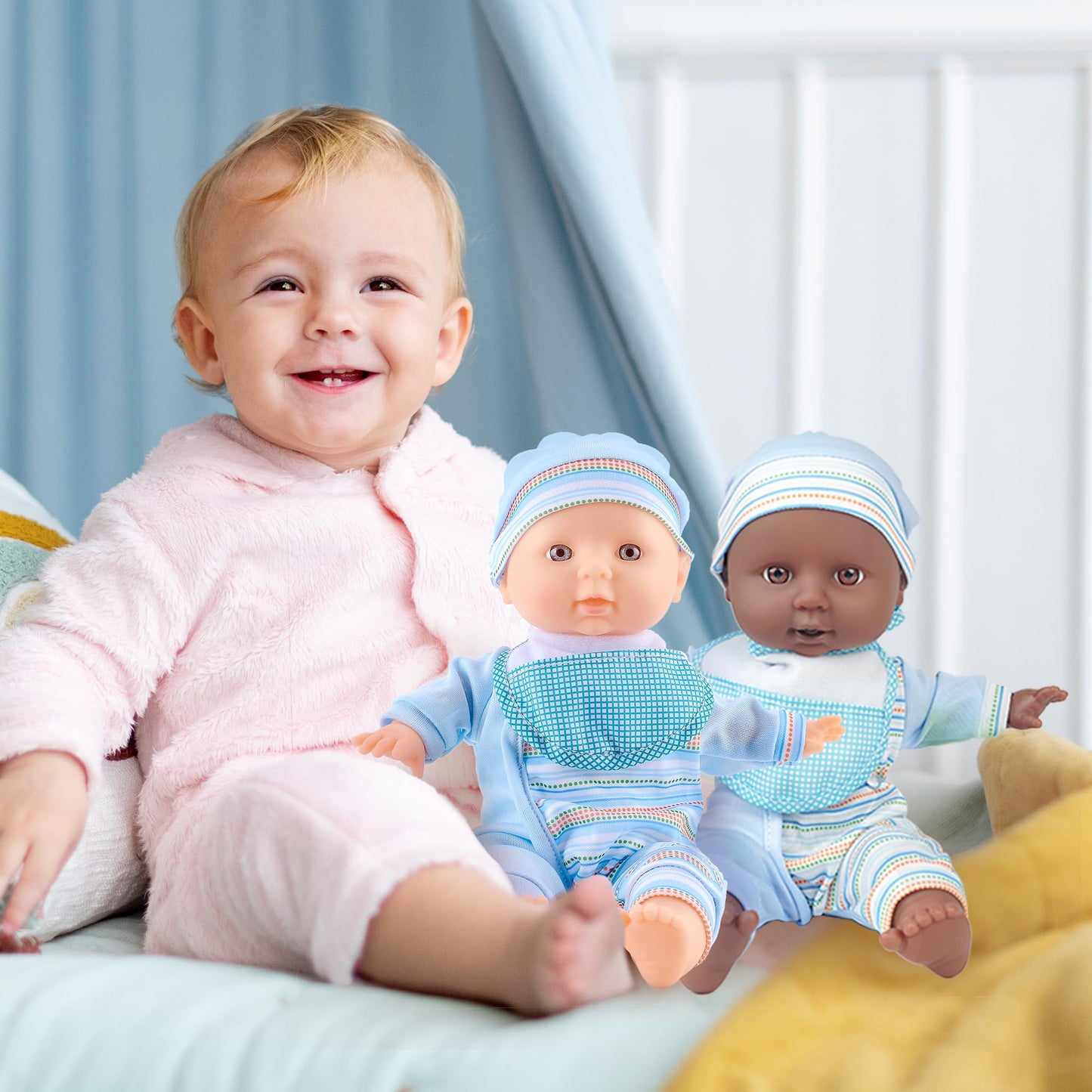 Toy Choi's Twin Baby Dolls - 12-Inch Soft Body Twins with Accessories | Blue Outfit Doll Set for 2–5 Year Olds