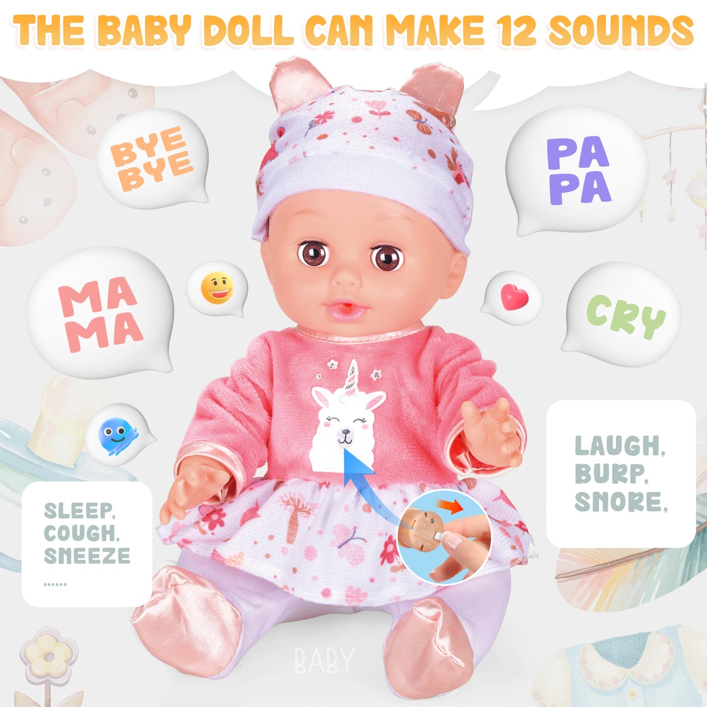Toy Choi's 14-Inch Baby Doll with Backpack Care PlaySet & Accessories