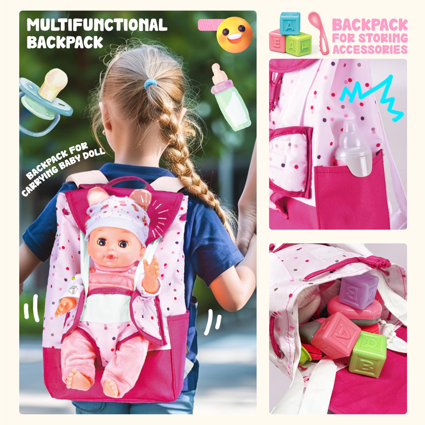 Toy Choi's 14-Inch Baby Doll with Backpack Care PlaySet & Accessories