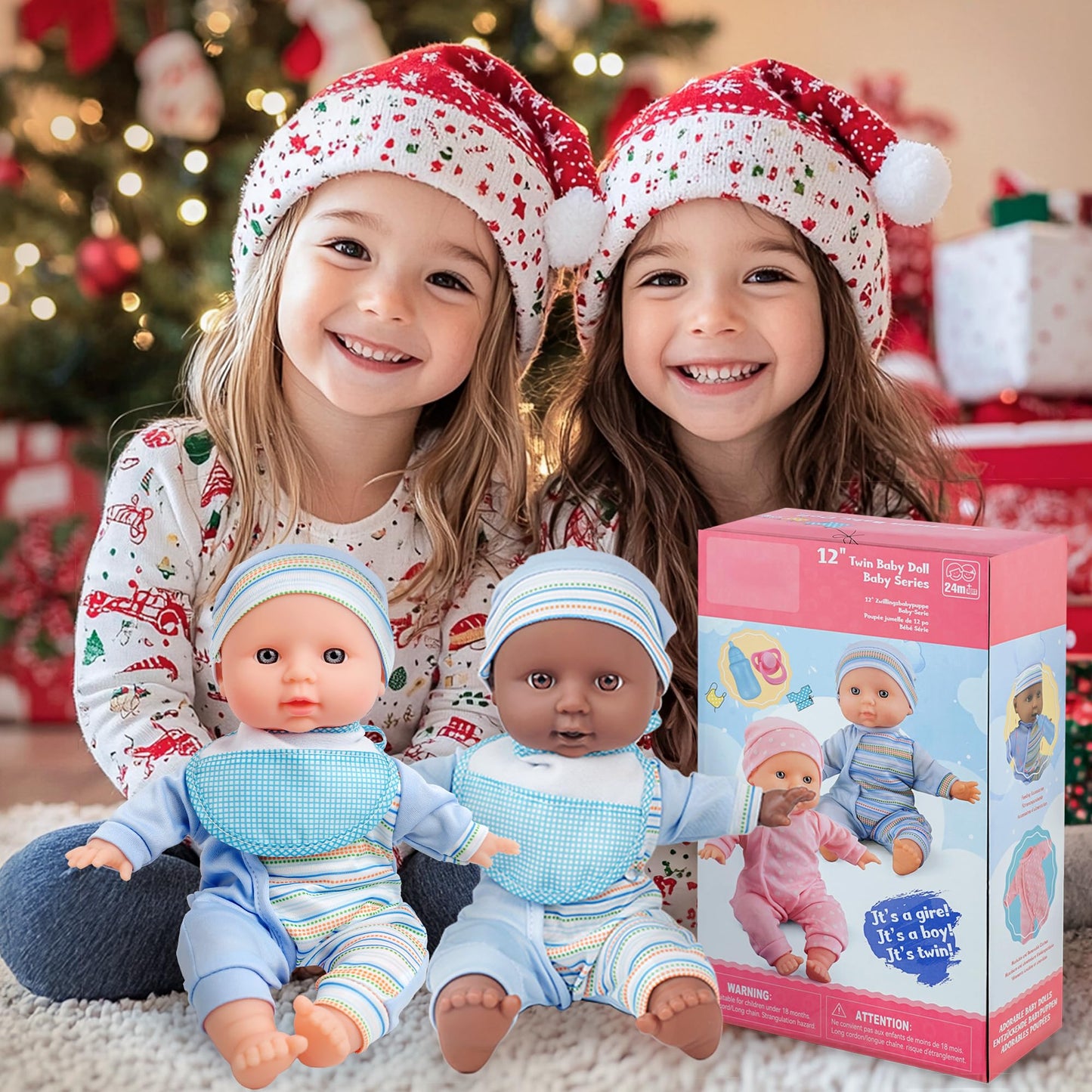 Toy Choi's Twin Baby Dolls - 12-Inch Soft Body Twins with Accessories | Blue Outfit Doll Set for 2–5 Year Olds
