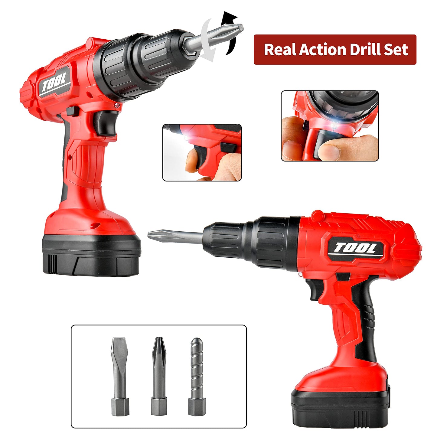 Toy Choi's Toy Drill Set - Electric Pretend Tool for Kids Aged 3-5