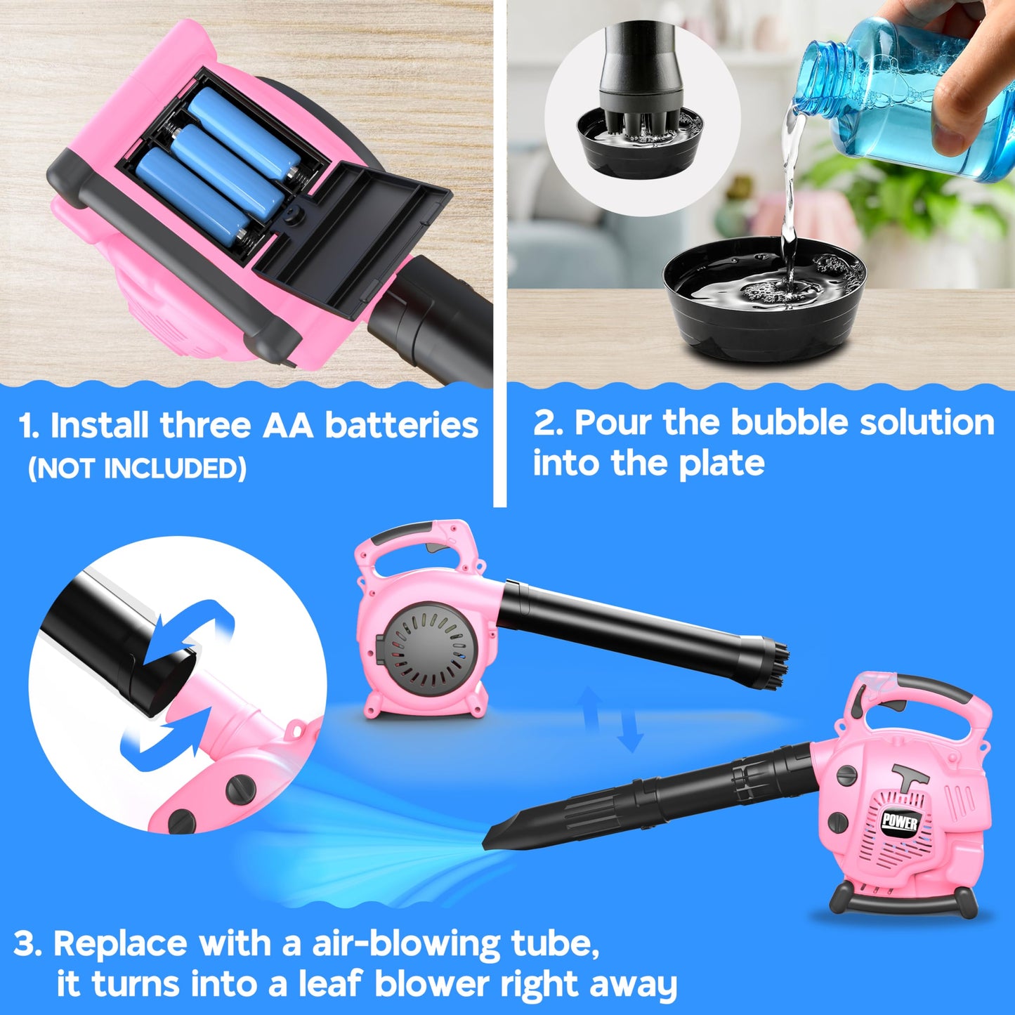 Toy Choi's Bubble Leaf Blower for Toddlers - 2-in-1 Pink Bubble & Garden Toy Kit