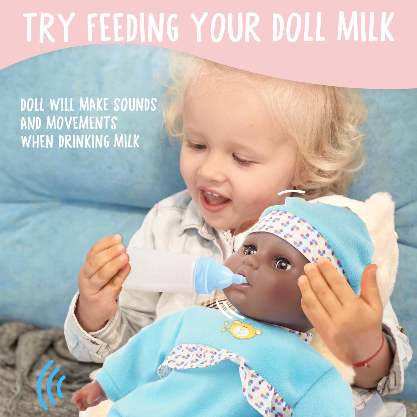 Toy Choi's Interactive Baby Doll Blue – 16-Inch Crying, Talking, Feeding Doll with Accessories