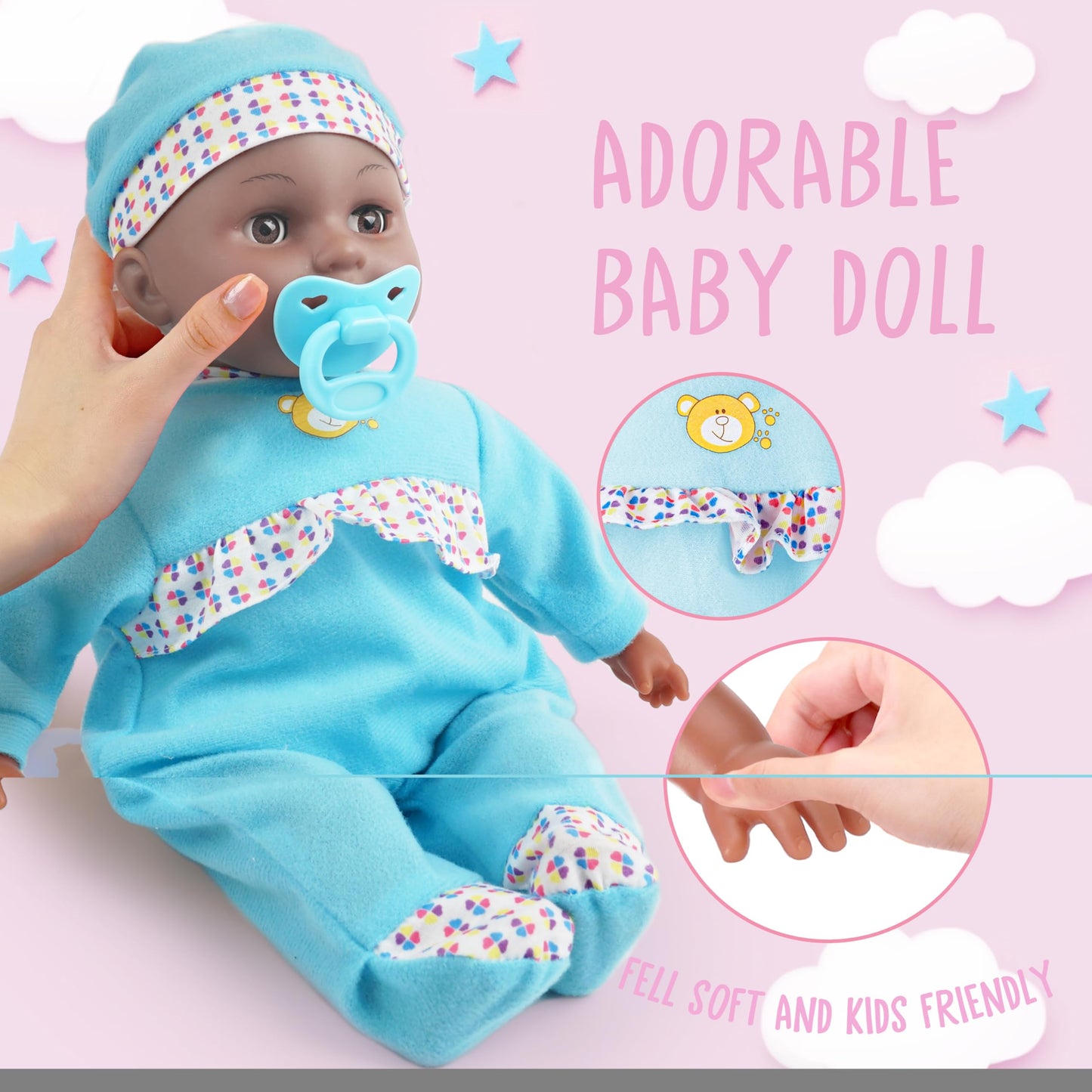 Toy Choi's Interactive Baby Doll Blue – 16-Inch Crying, Talking, Feeding Doll with Accessories