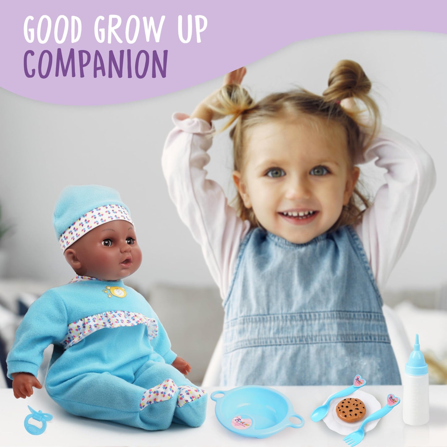 Toy Choi's Interactive Baby Doll Blue – 16-Inch Crying, Talking, Feeding Doll with Accessories