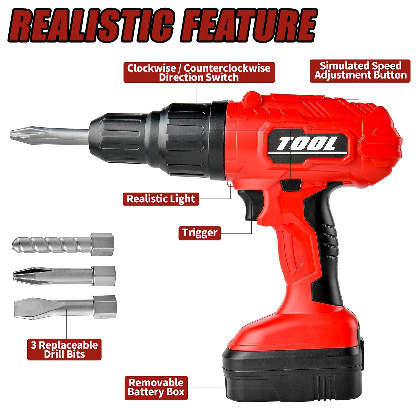 Toy Choi's Toy Drill Set - Electric Pretend Tool for Kids Aged 3-5