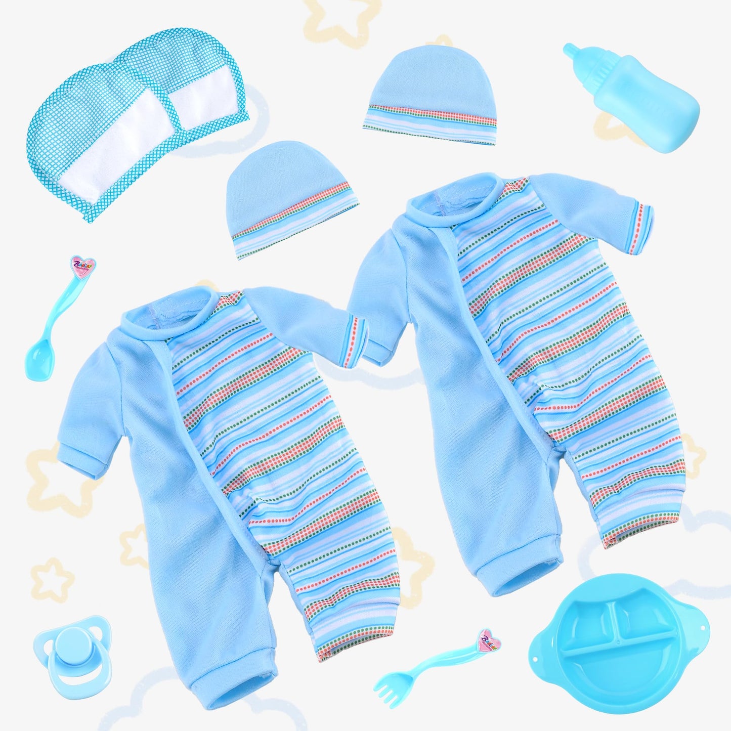 Toy Choi's Twin Baby Dolls - 12-Inch Soft Body Twins with Accessories | Blue Outfit Doll Set for 2–5 Year Olds