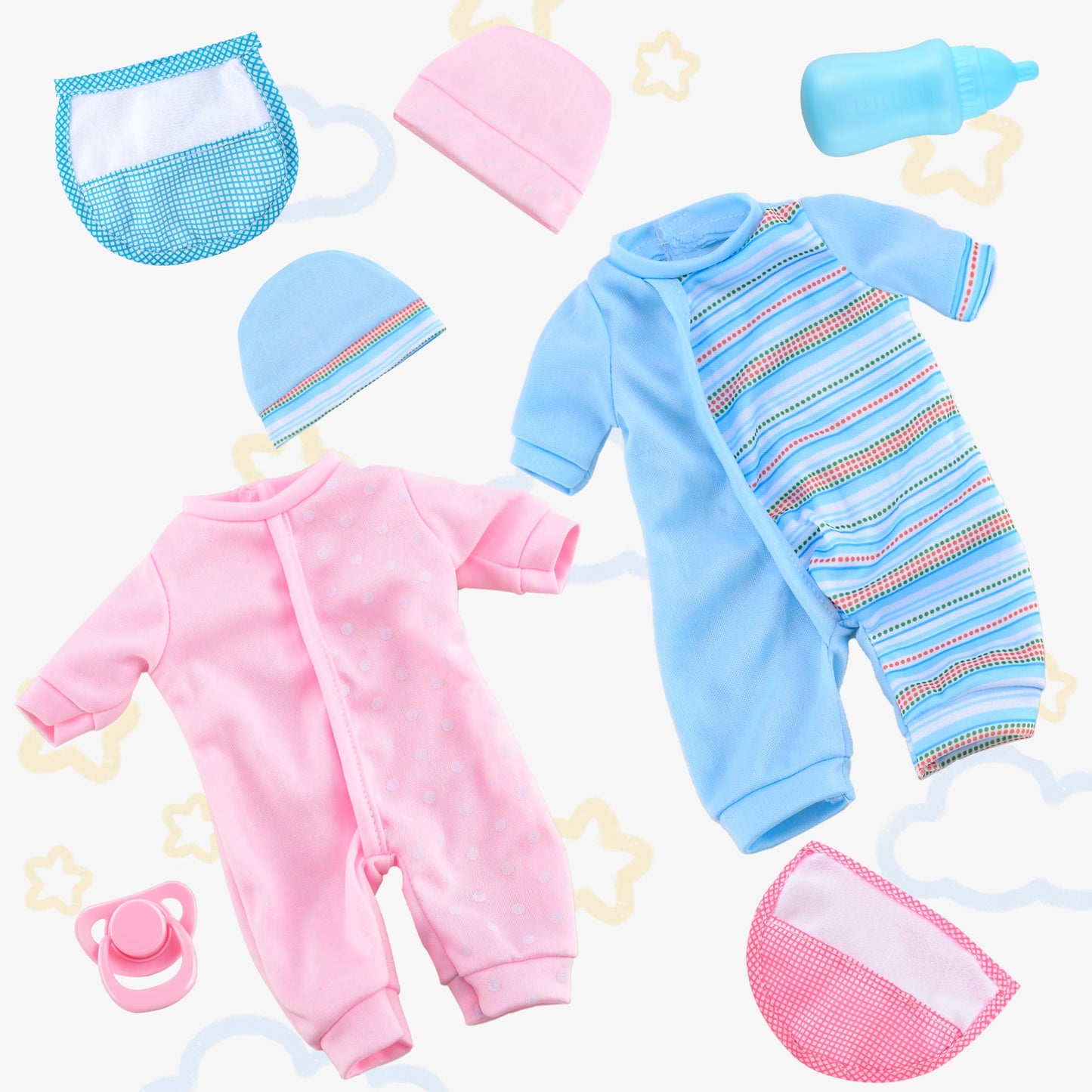 Toy Choi's Twin Baby Dolls 12-Inch Soft Body Playset – Rompers, Hats & Accessories