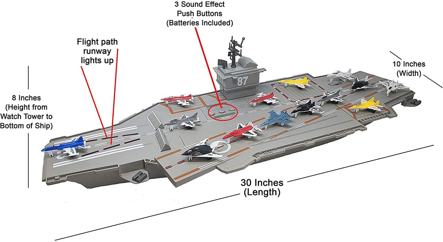 Toy Essentials 30-Inch Aircraft Carrier with Light-Up Runway and 14 Jets