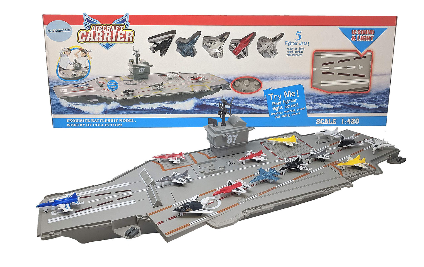 Toy Essentials 30-Inch Aircraft Carrier with Light-Up Runway and 14 Jets