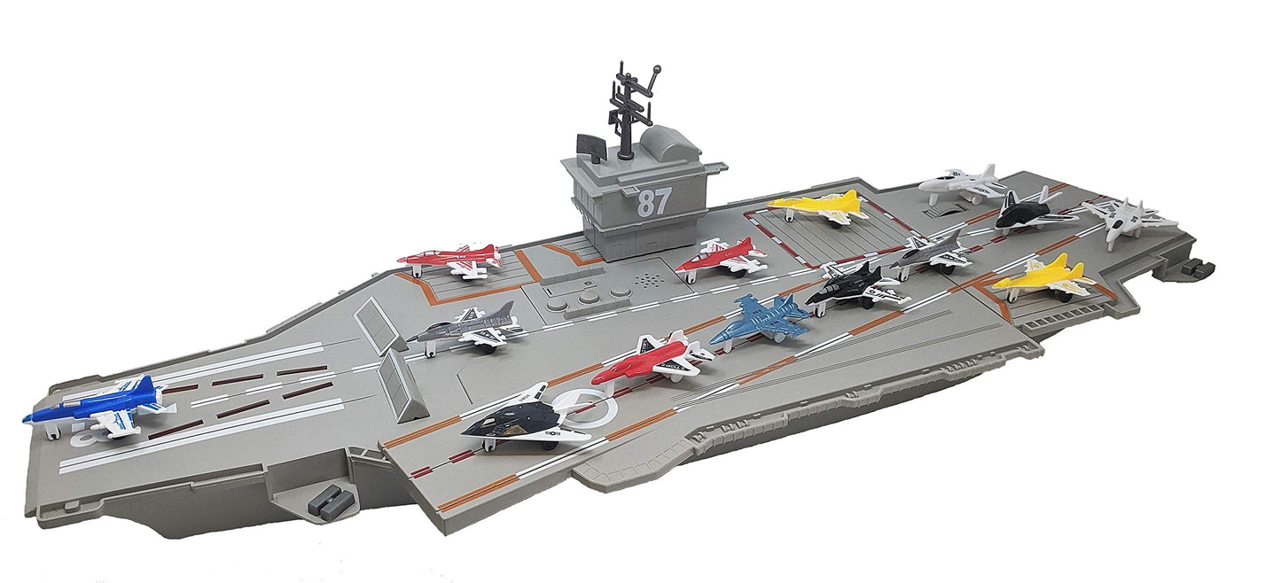 Toy Essentials 30-Inch Aircraft Carrier with Light-Up Runway and 14 Jets