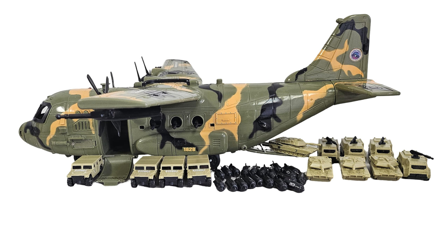Toy Essentials Large Military 21-Inch C-130 Cargo Plane with Doors, 20 Bombs & 12 Vehicles