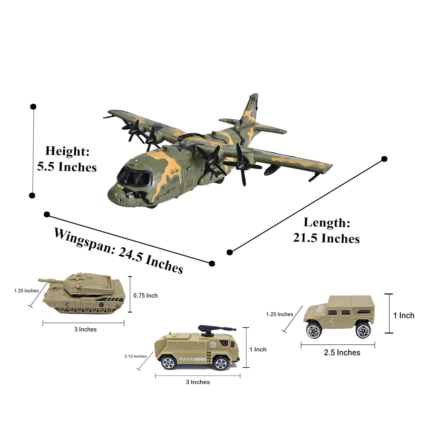 Toy Essentials Large Military 21-Inch C-130 Cargo Plane with Doors, 20 Bombs & 12 Vehicles