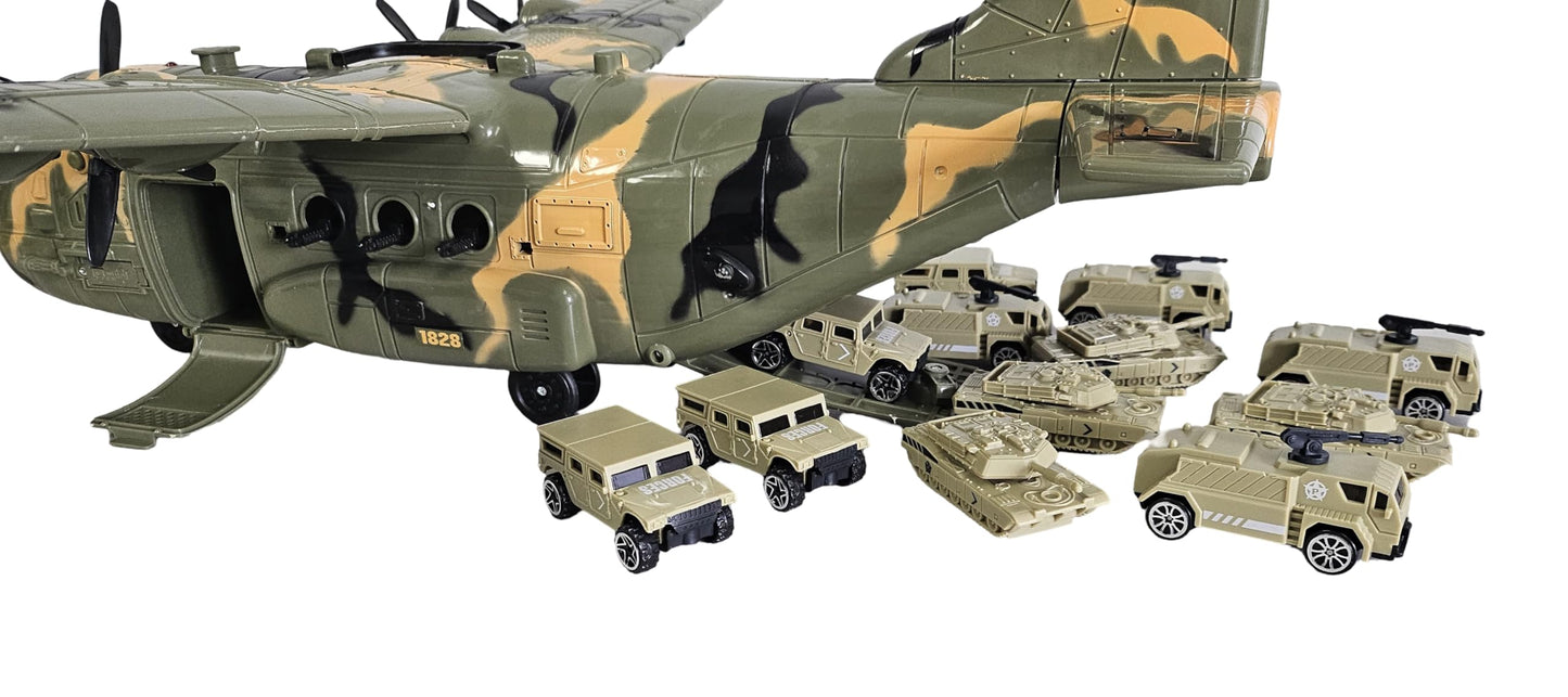 Toy Essentials Large Military 21-Inch C-130 Cargo Plane with Doors, 20 Bombs & 12 Vehicles