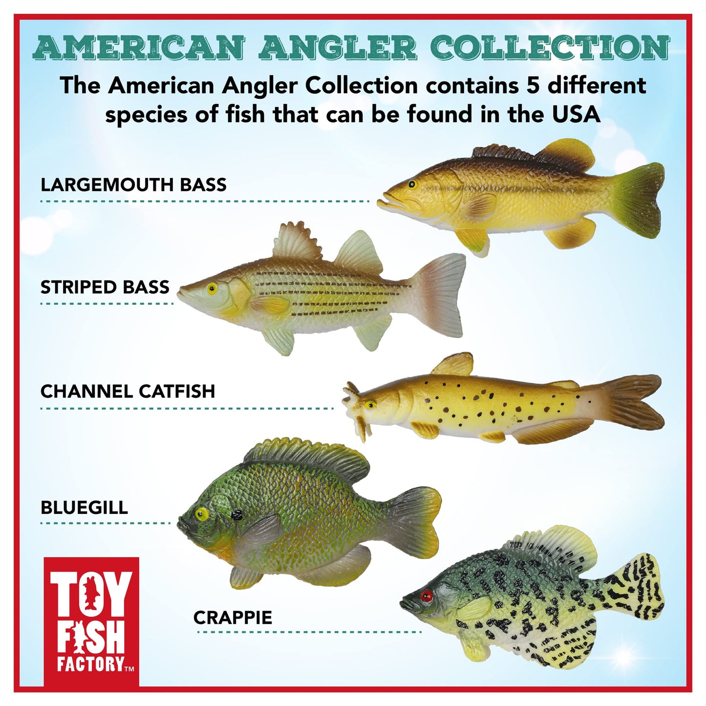 Toy Fish Factory American Angler Collection – 5 Realistic 3” Toy Fish Figurines